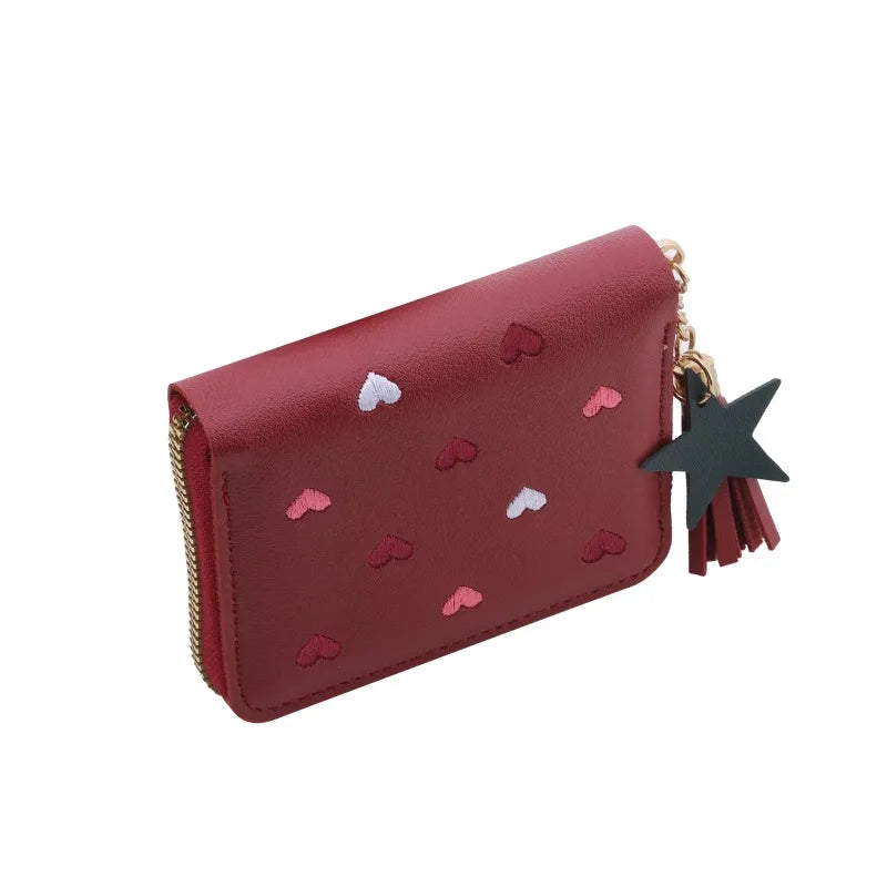 Portefeuille Femme Mini Court Pompon Zippé - Porte-Monnaie Cuir PU Cute Porte-Carte Main Vert