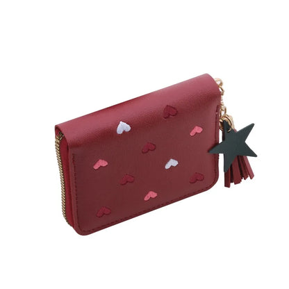 Portefeuille Femme Mini Court Pompon Zippé - Porte-Monnaie Cuir PU Cute Porte-Carte Main Vert