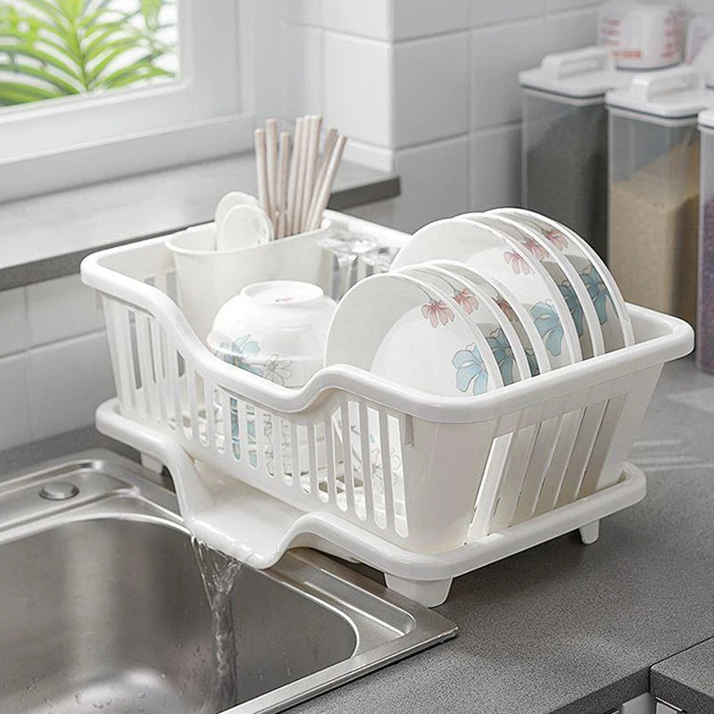 Égouttoir à Vaisselle avec Plateau de Drainage - Rangement Comptoir pour Assiettes et Ustensiles