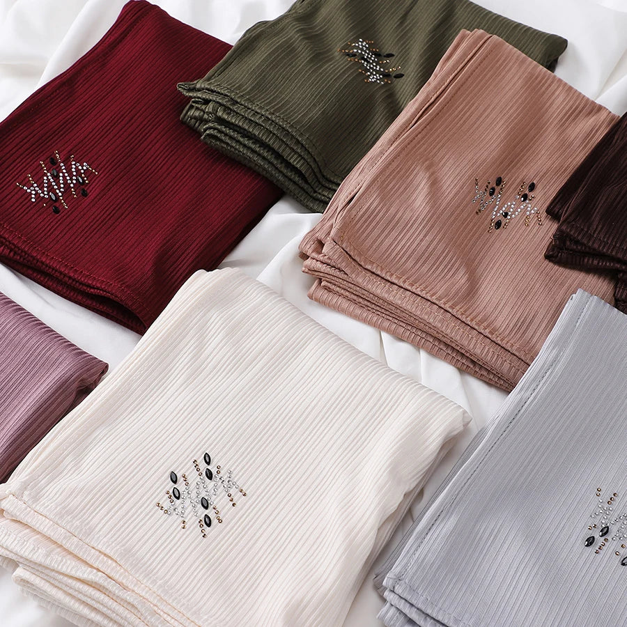 Foulard Hijab Jersey Côtelé Femme - Écharpe Musulman Stretch Paillettes Châle Islamique