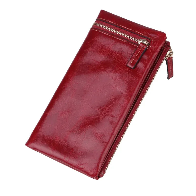 Portefeuille Femme Cuir Véritable Long - Porte-Monnaie Luxe Huile Végétale Casual
