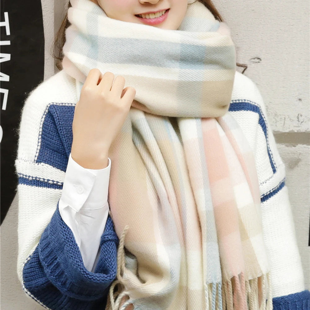 Foulard Écharpe Carreaux Femme Automne Hiver - Cachemire Châle Chaud Mi-Long