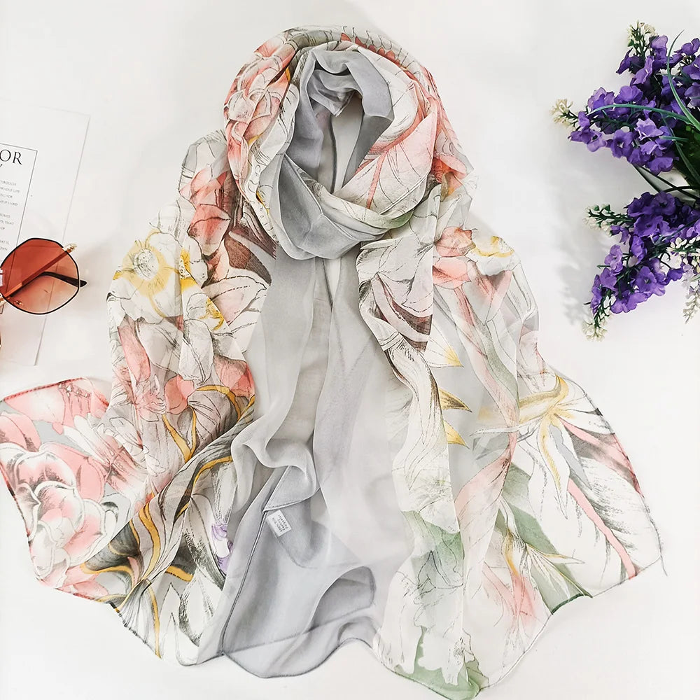 Foulard Écharpe Georgette Dégradé Fleur Femme - Bandana Châle Été Protection Solaire Plage