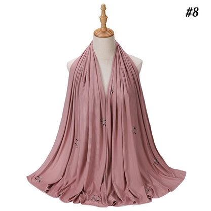 Foulard Hijab Jersey Côtelé Femme - Écharpe Musulman Stretch Paillettes Châle Islamique