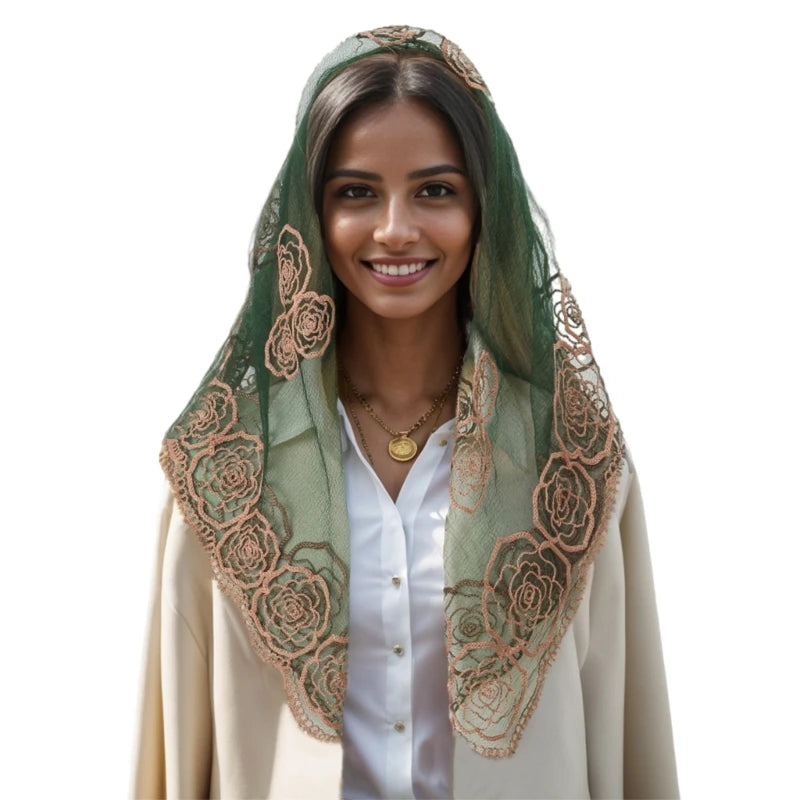 Foulard Mantille Dentelle Élégant Femme - Voile Église Catholique Mariée Photo Beige