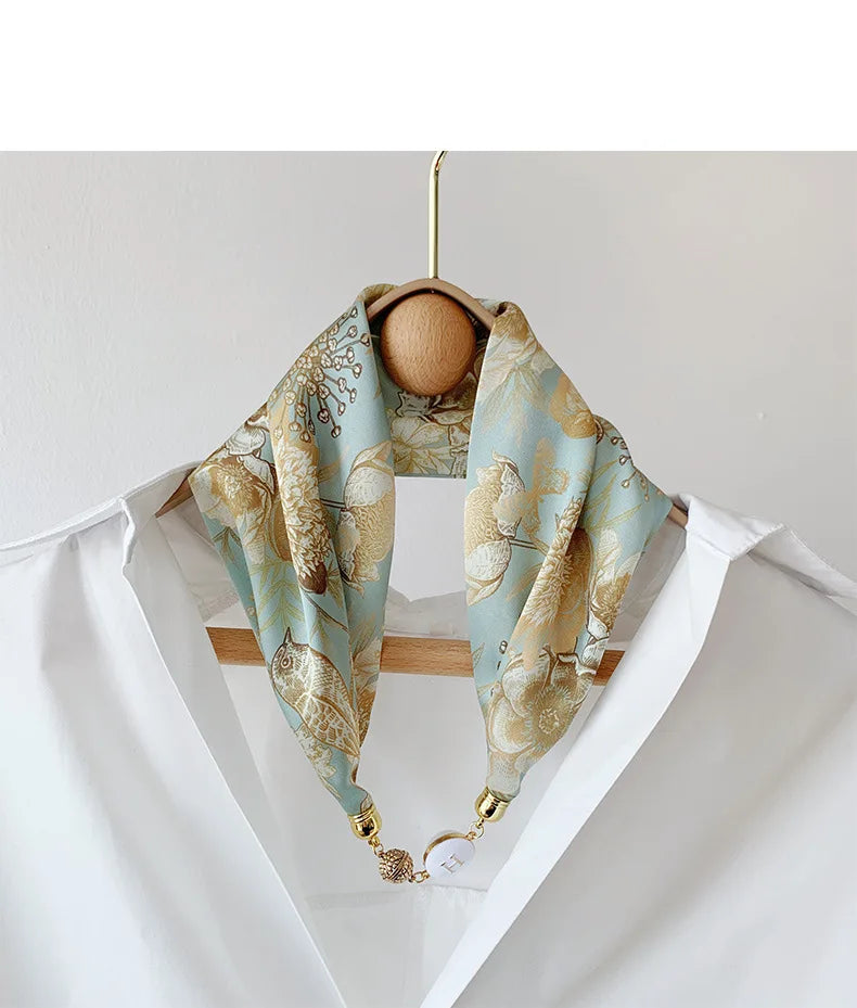 Women's Square Scarf with Magnetic Buckle - Versatile Summer Luxury Scarf/Necklace