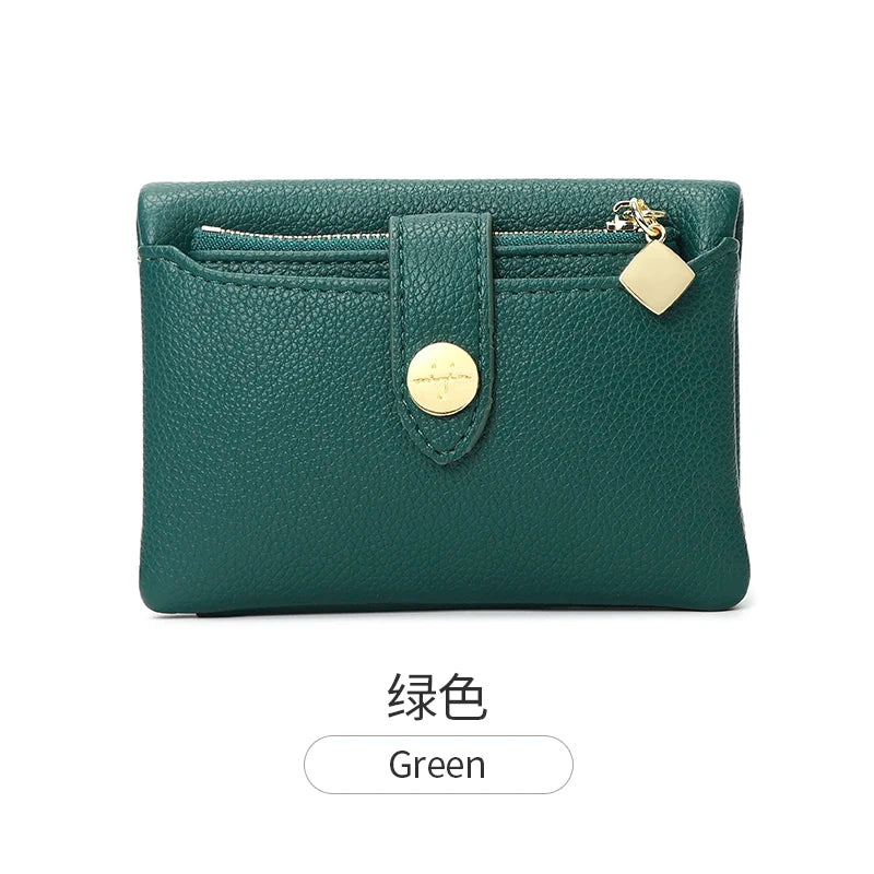 Portefeuille Femme Cuir PU Double Pliage - Porte-Cartes Court Multi-Fonctions Monnaie