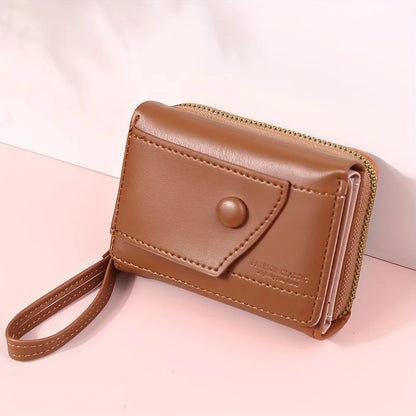 Portefeuille Femme Cuir PU Marron - Porte-Monnaie Zippé Court avec Porte-Carte pour Homme et Femme