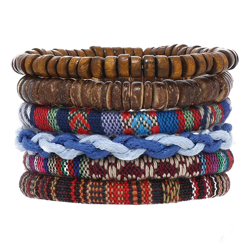 Bracelet Bohème Cuir & Perles Bois Homme – Tressé Main, 26 Coloris
