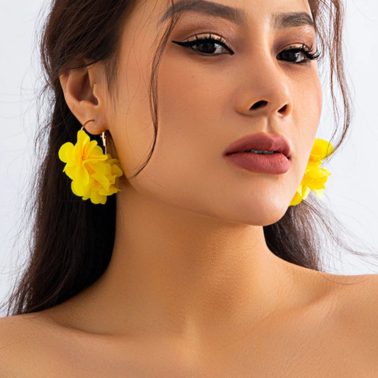 Boucles d'Oreilles Créoles Rose Tissu Pendentif Bohème – Kpop Colorées Y2K Soirées Femme