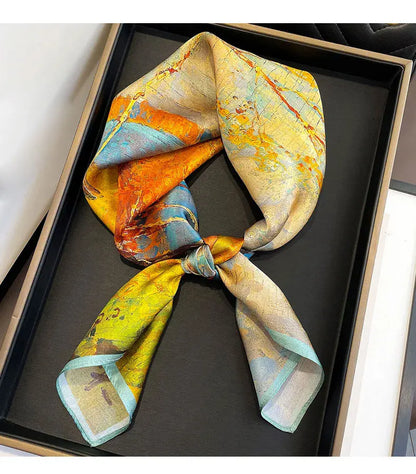 Foulard Carré Soie Naturelle 100% 65cm Femme - Bandana Headscarf Neckerchief Châle Luxe
