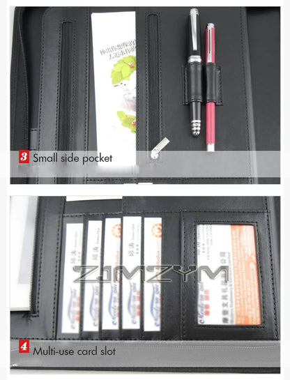 Porte-Documents Cuir Fermeture Éclair - Portfolio Business iPad Tablette Organisateur Entrevue Marron