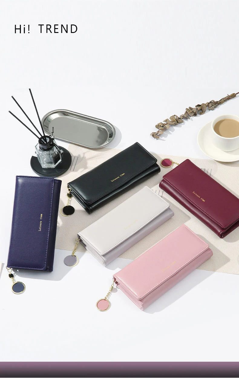 Portefeuille Femme Long Trifold Cuir - Pochette Porte-Cartes avec Lettres