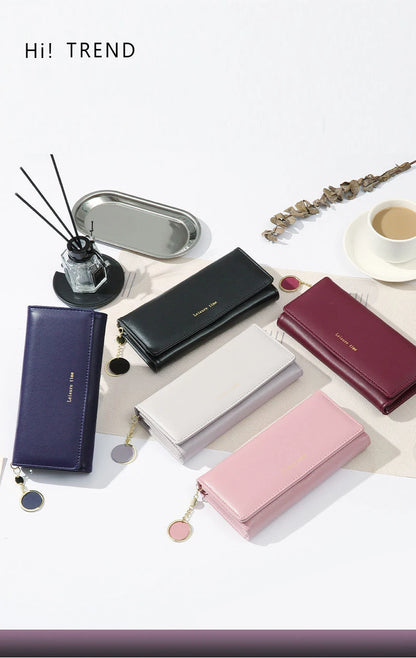 Portefeuille Femme Long Trifold Cuir - Pochette Porte-Cartes avec Lettres