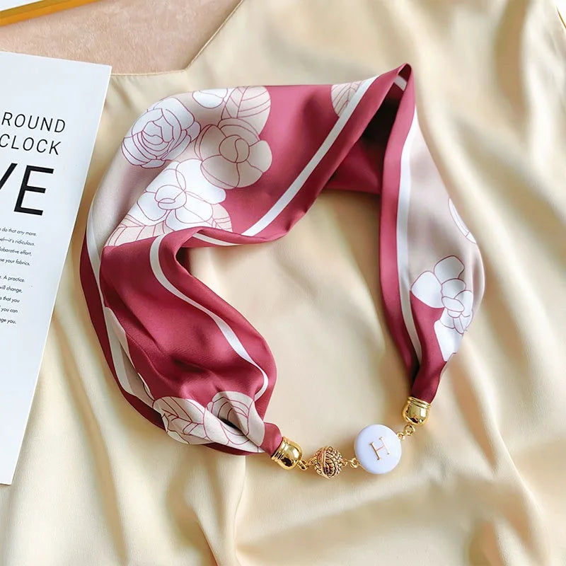 Women's Square Scarf with Magnetic Buckle - Versatile Summer Luxury Scarf/Necklace