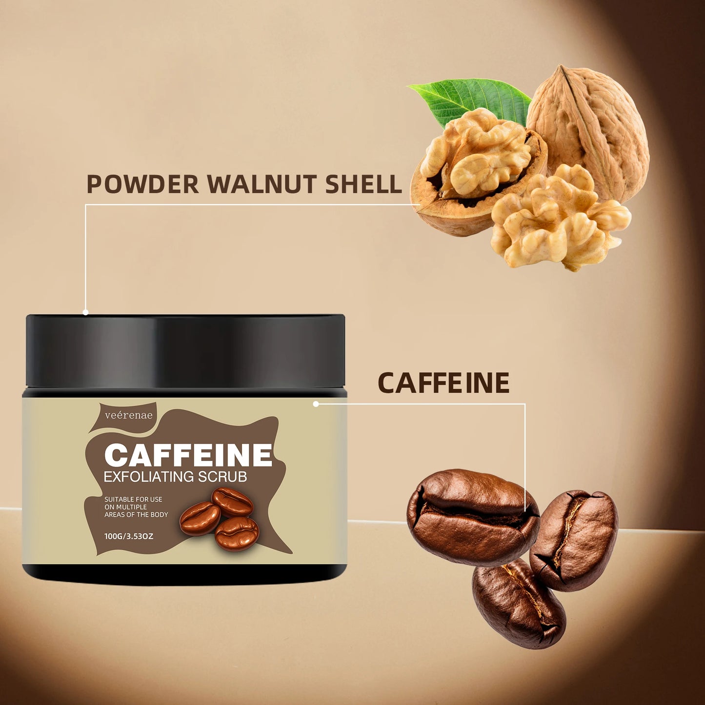 Gommage Exfoliant Caféine 100g - Texture Crème Glacée Léger Non-Collant Pores Cadeau Tous Types Peau