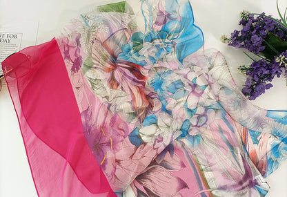 Foulard Écharpe Georgette Dégradé Fleur Femme - Bandana Châle Été Protection Solaire Plage