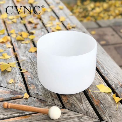Bol Chantant Cristal Quartz Blanc Givré 8 Pouces CVNC Note C 440Hz - Guérison Sonore Méditation Yoga Maillet Inclus