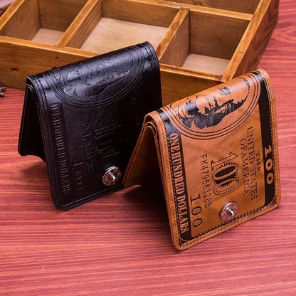 Portefeuille Homme Motif Dollar Cuir - Wallet Zipper Porte-Cartes Coin Pocket Noir