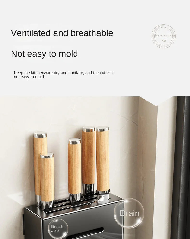 Porte-Couteaux Mural de Cuisine - Rangement Sans Perçage en Acier au Carbone