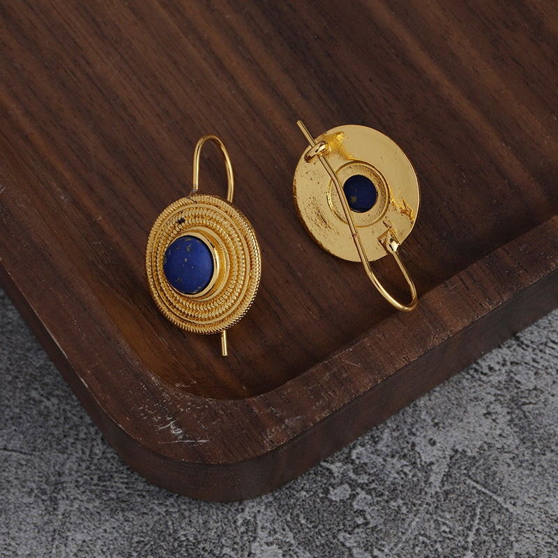Boucles d'Oreilles Pendantes Géométriques Bohème Pierres Bleu Foncé – Vintage Banquets Femme