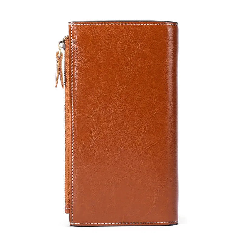 Portefeuille Femme RFID Cuir Véritable Long - Porte-Monnaie Zipper Porte-Cartes Luxe