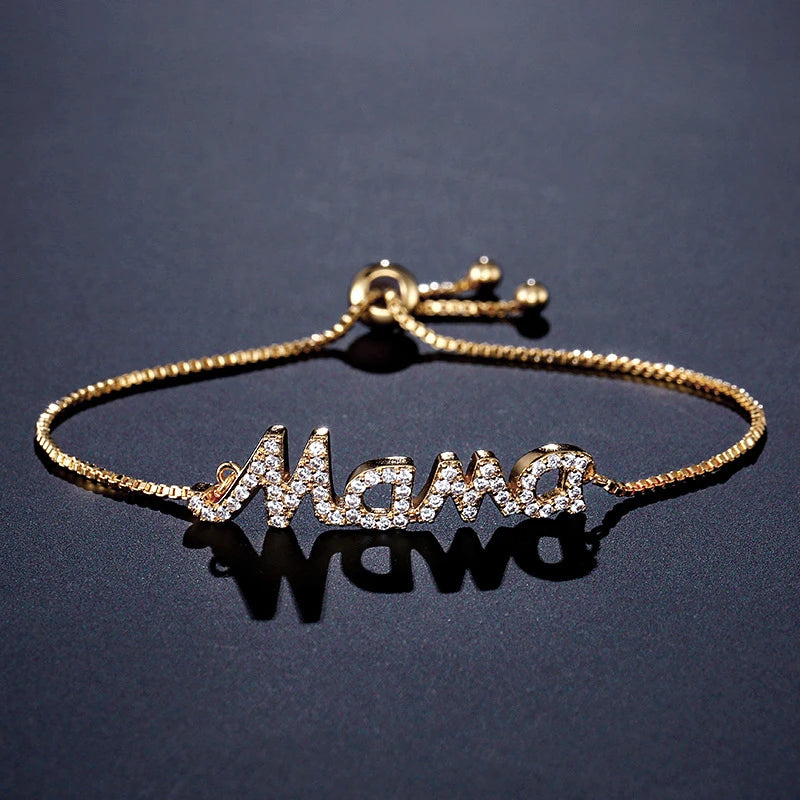 Bracelet "Mama" Cristaux Zircon – Chaîne Ajustable Fête des Mères