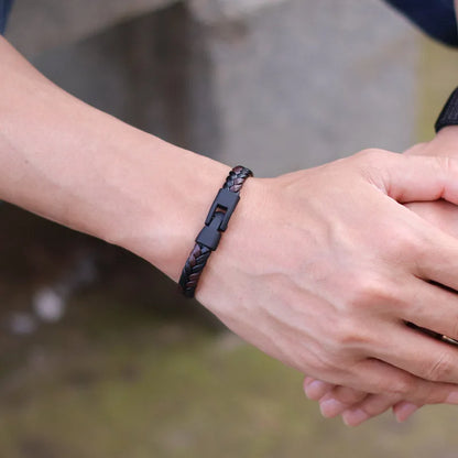 Bracelet Cuir Tressé Homme — Style Vintage, Fait Main, Fermoir Easy-Hook