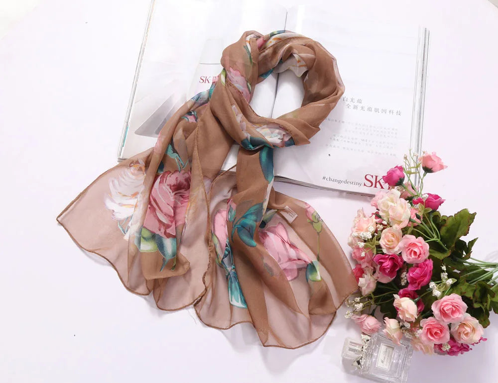 Foulard Écharpe Mousseline Georgette Rose Femme - Bandana Châle Été Protection Solaire Plage