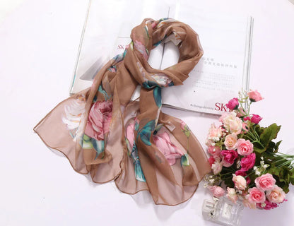 Foulard Écharpe Mousseline Georgette Rose Femme - Bandana Châle Été Protection Solaire Plage