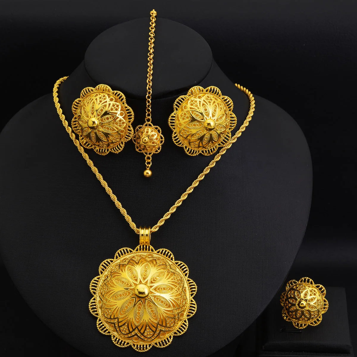 Parure Bijoux Dubai Africaine Mariée – Collier Bague Boucles Chaîne Tête