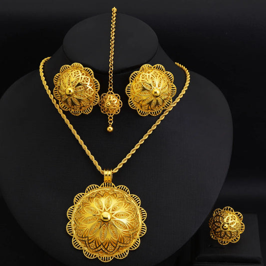 Parure Bijoux Dubai Africaine Mariée – Collier Bague Boucles Chaîne Tête