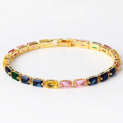 Bracelet Plaqué Or 18K Zircons Arc-en-Ciel – Luxe Micro-Pavé Étanche