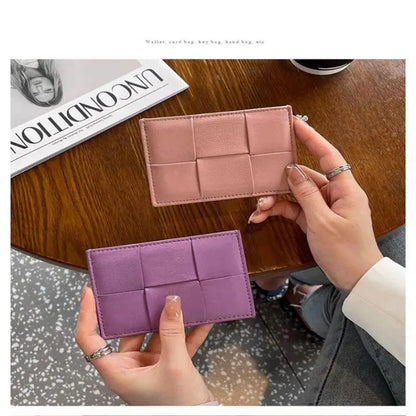 Portefeuille Femme Bifold Cuir Véritable Tissé - Petit Porte-Monnaie Zip Design