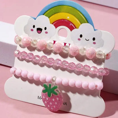 Ensemble 3 Bracelets Perles Cartoon Mignons Enfants – Princesse Licorne Fruits Chat Filles