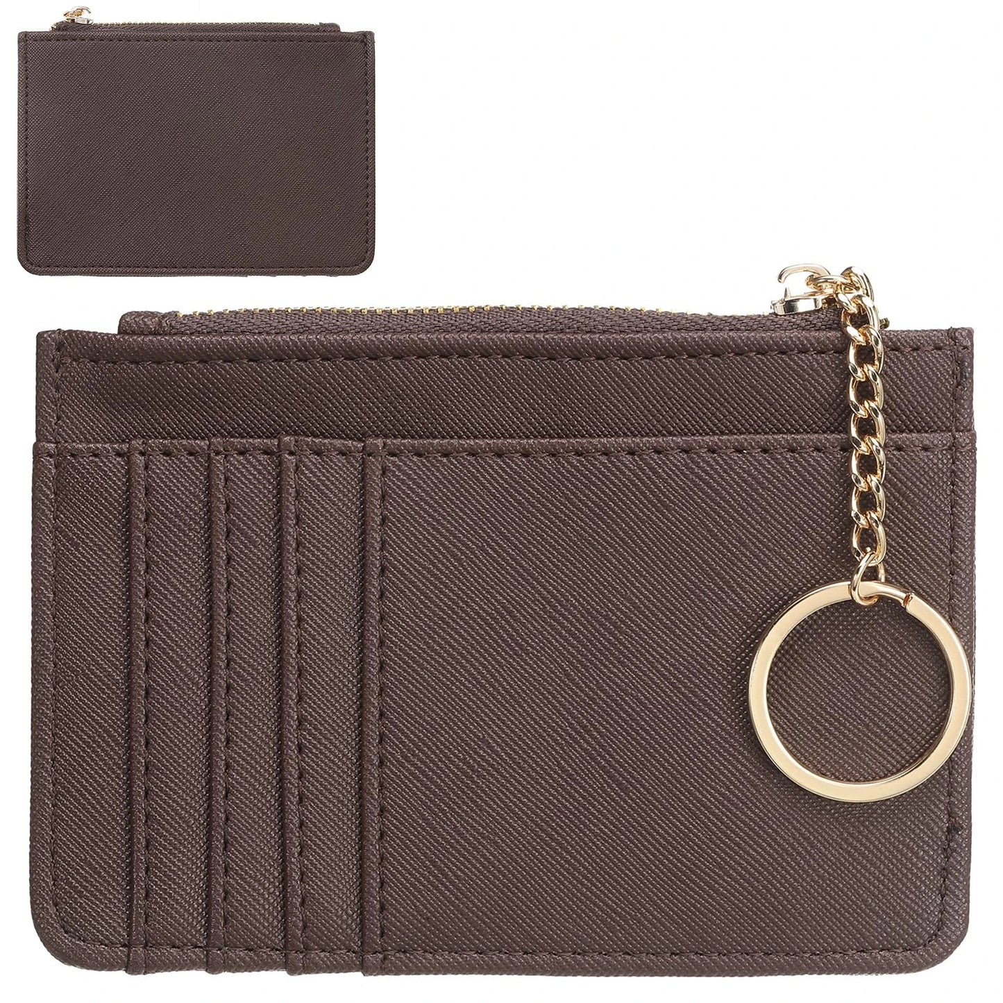 Portefeuille Femme Cuir PU Zippé Mini Porte-Clés - Porte-Monnaie Compact Multi-Emplacements Cartes Violet