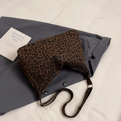 Sac Bandoulière Femme Textile Souple Imprimé Léopard - Sac Épaule Rétro Grande Capacité Casual