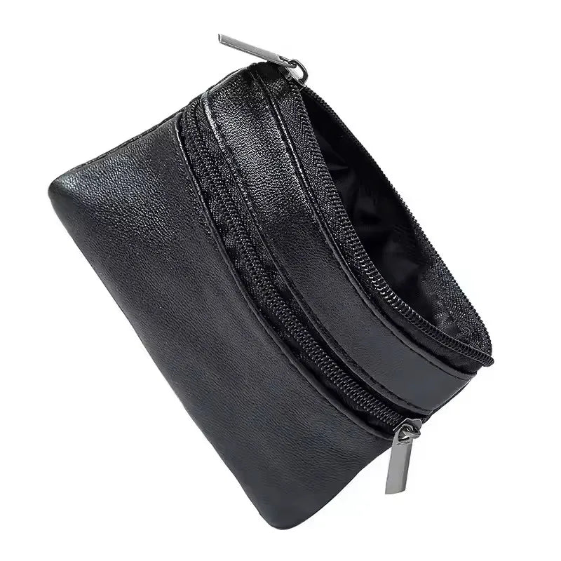 Porte-Monnaie Cuir Compact avec Porte-Clés - Mini Portefeuille Zippé Homme Femme Enfant