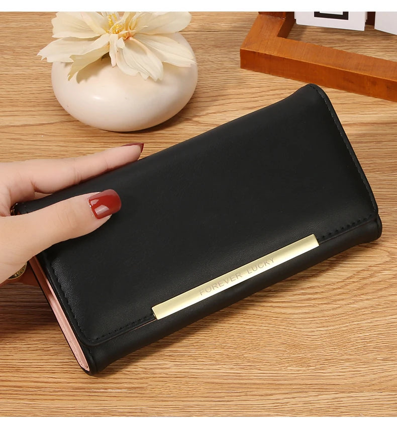 Portefeuille Femme Trifold Long Haut de Gamme - Multi-Cartes Multifonction