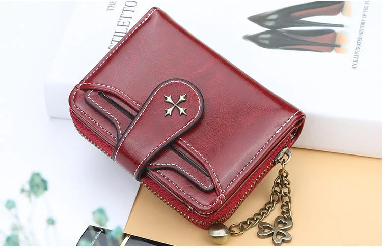 Portefeuille Femme Court Cuir PU Noir - Porte-Monnaie Hasp avec Porte-Cartes et Compartiment Pièces