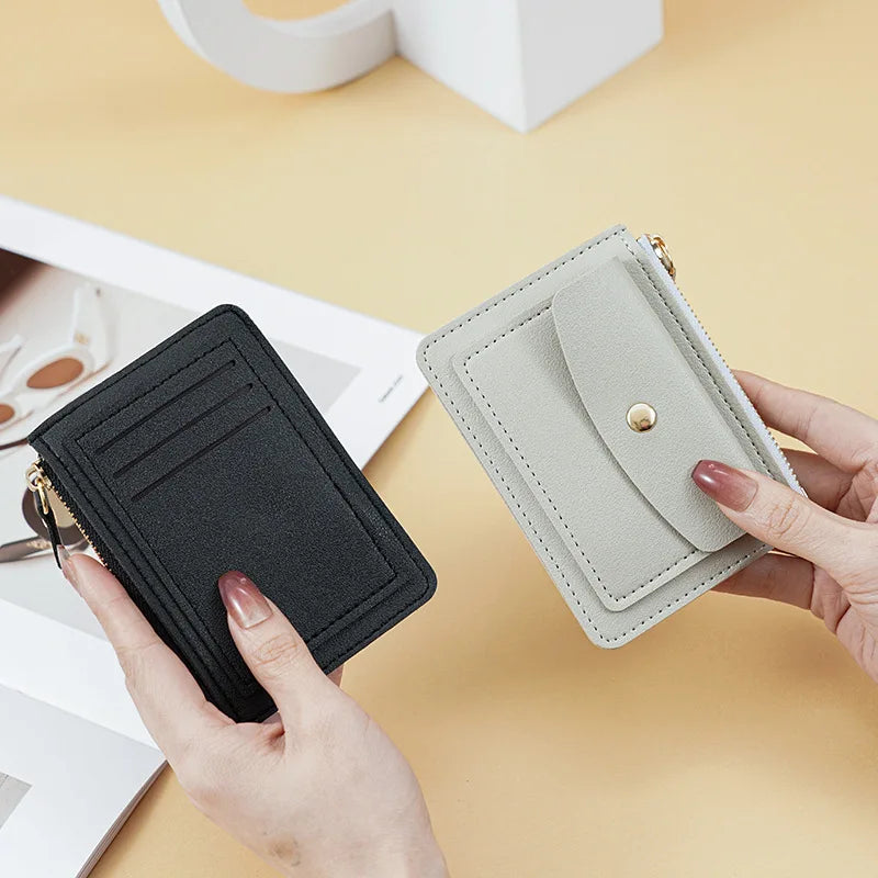 Portefeuille Femme Court Simple Cuir PU - Mini Porte-Cartes Zip Fermoir Slim