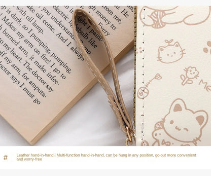 Portefeuille Femme Chat Mignon Cuir PU - Porte-Monnaie Court Grande Capacité Voyage