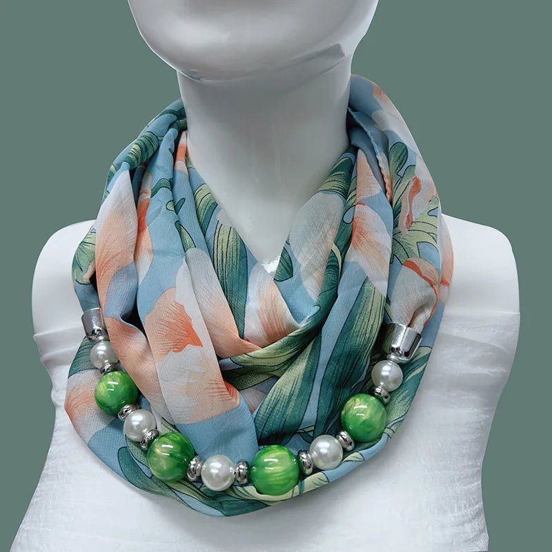 Foulard Collier Mousseline Multicolore Femme - Bijou Statement Neckerchief Bohème Hijab