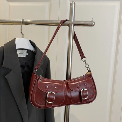 Sac Épaule Femme Cuir PU Y2K Vintage - Petit Sac Aisselle Double Poche Design Fashion Clutch Purse
