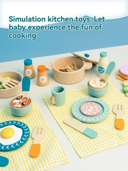 Cuisine Jouet en Bois Éducatif - Set Complet Casseroles et Aliments pour Jeu de Rôle 3-6 Ans