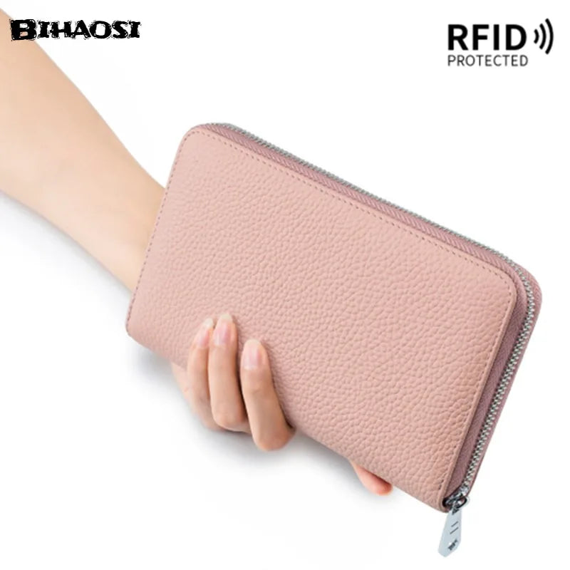 Portefeuille Femme Long Cuir Passeport Organisateur - Porte-Monnaie Clutch Bag Grande Capacité Rose