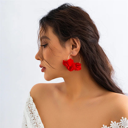 Boucles d'Oreilles Créoles Rose Tissu Pendentif Bohème – Kpop Colorées Y2K Soirées Femme