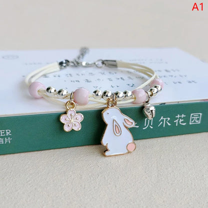 Bracelet Lapin Cartoon Mignon Simple Cristaux – Charm Perles Ajustable Enfants Amies