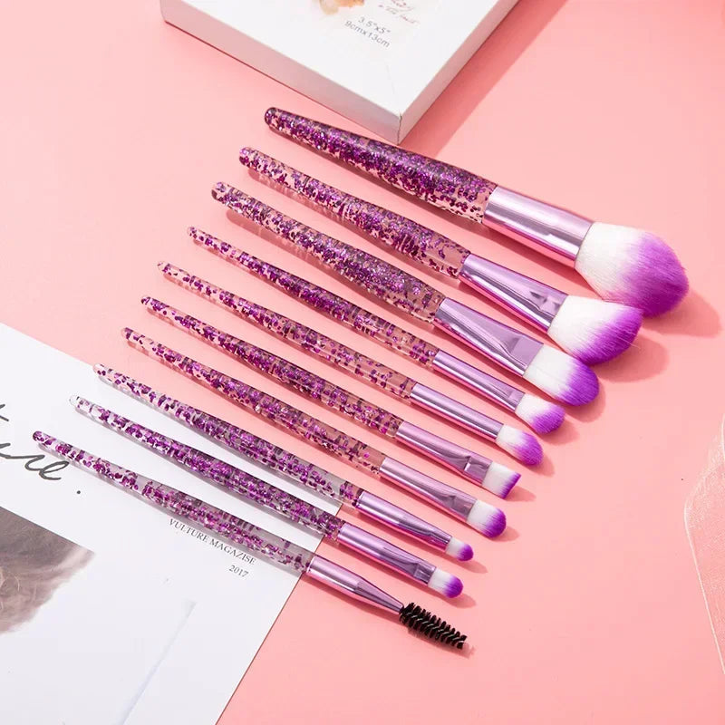 Set 10 Pinceaux Maquillage Professionnel Rose - Détails Blush Fond de Teint Correcteur Ombre Paupières Doux