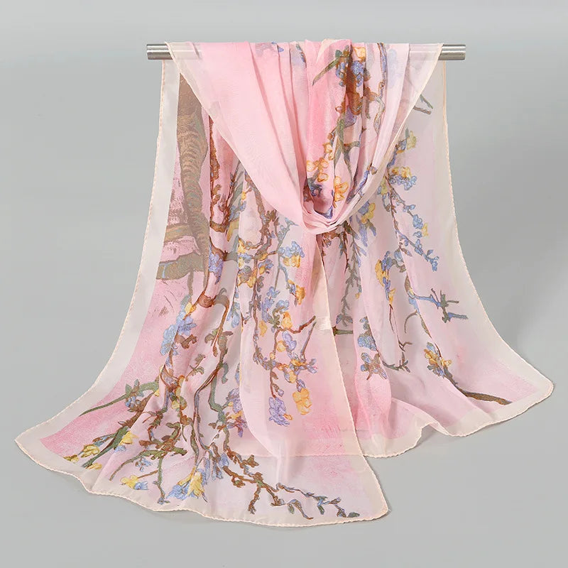 Foulard Soie Mousseline Luxe Femme - Écharpe Tête Plage Bandana Hijab Été